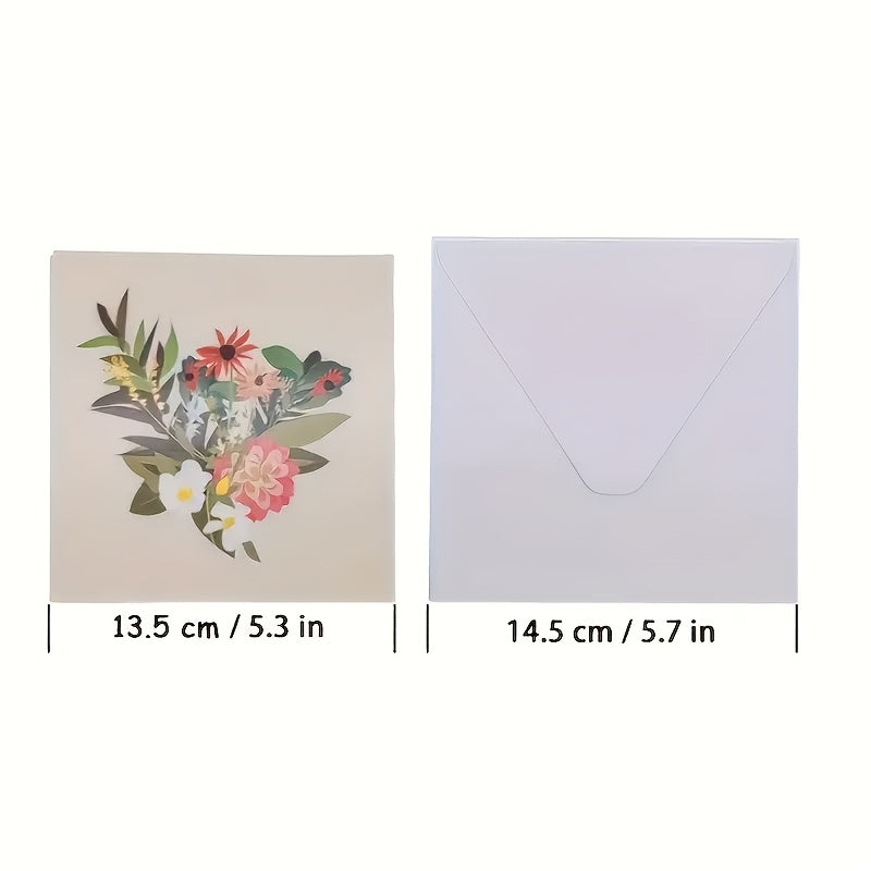3D White Flower Pop-Up Birthday Card with Envelope & Gift Card Holder