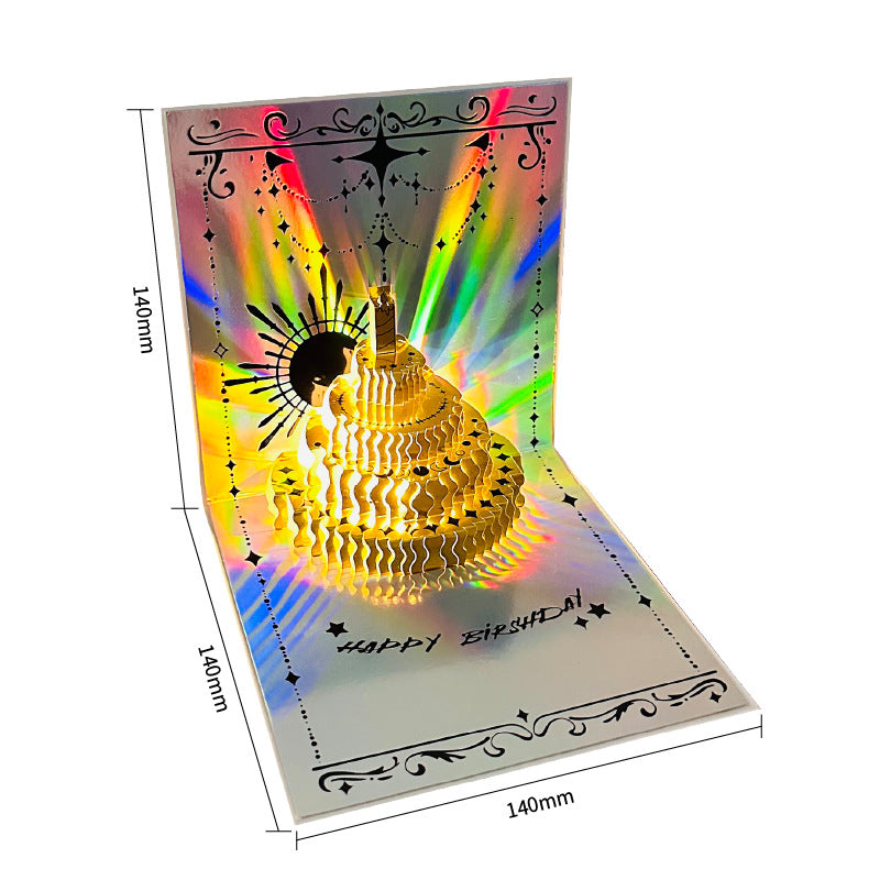 Light-Up Holographic 3D Pop-Up Birthday Cake Card with Envelope