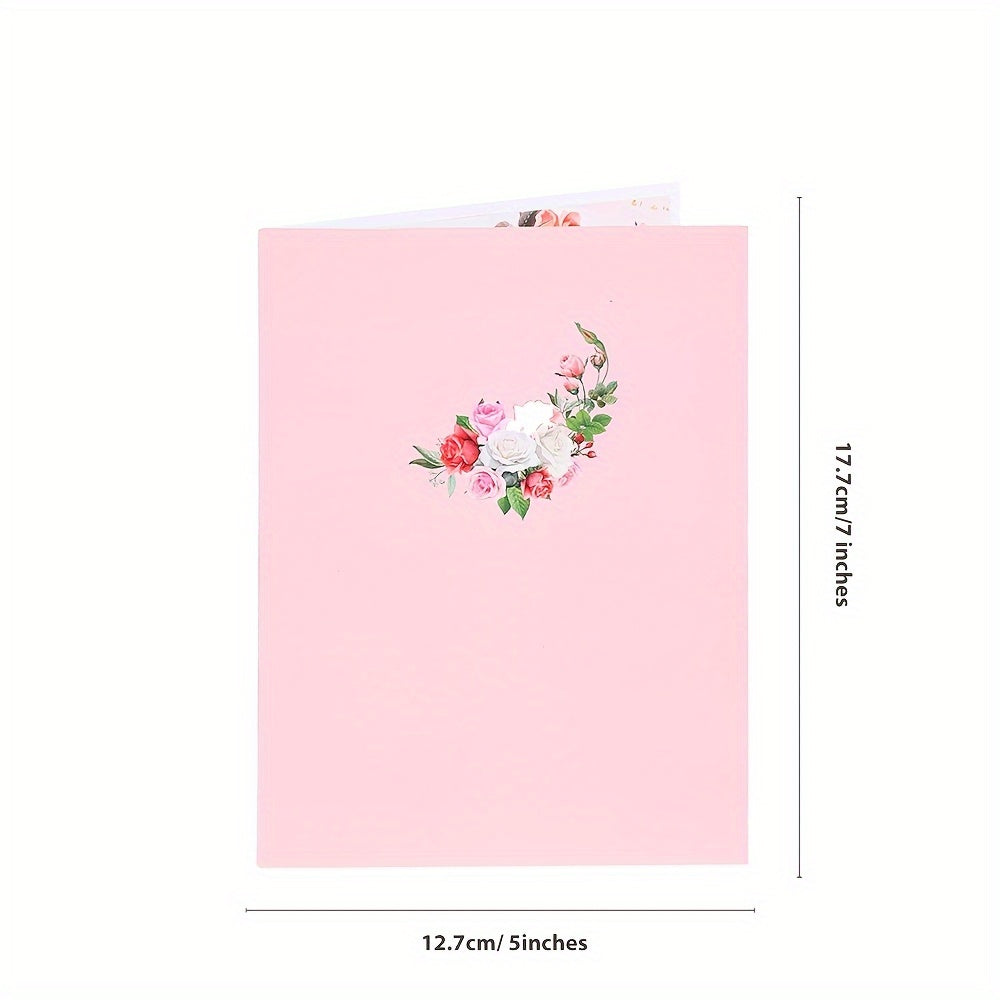 3D Rose Bouquet Pop-Up Greeting Card with Blank Note Card