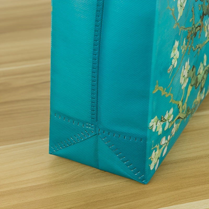 10/20/50-Pack Extra Large Aqua Blossom Reusable Non-Woven Gift Bags
