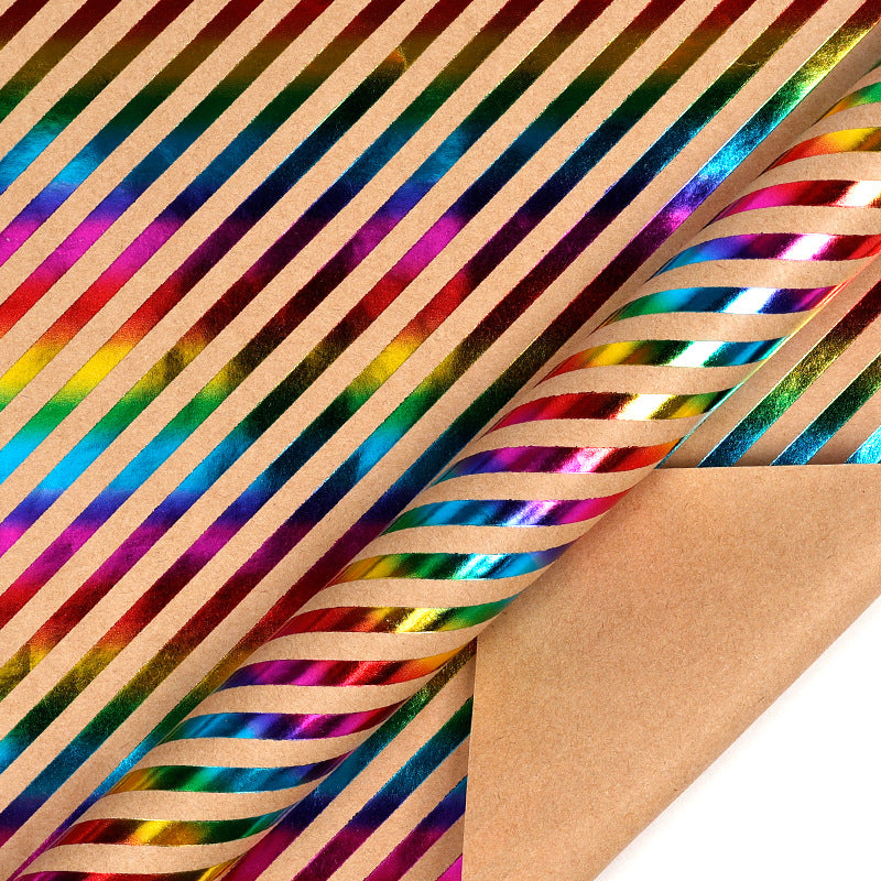 Rainbow Foil Kraft Wrapping Paper Roll | Gift Wrap for Birthday, Valentine's Day & DIY Crafts