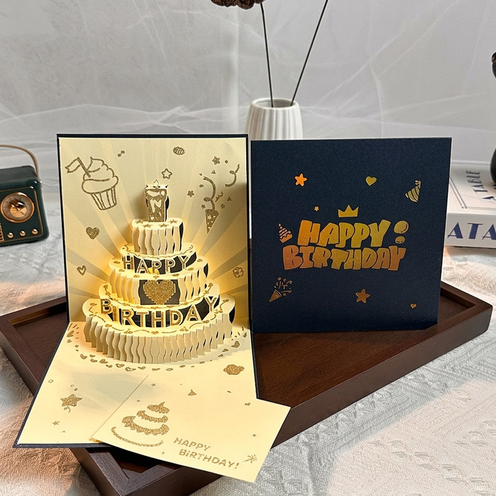 Light-Up Musical 3D Pop-Up Birthday Cake Card with Envelope