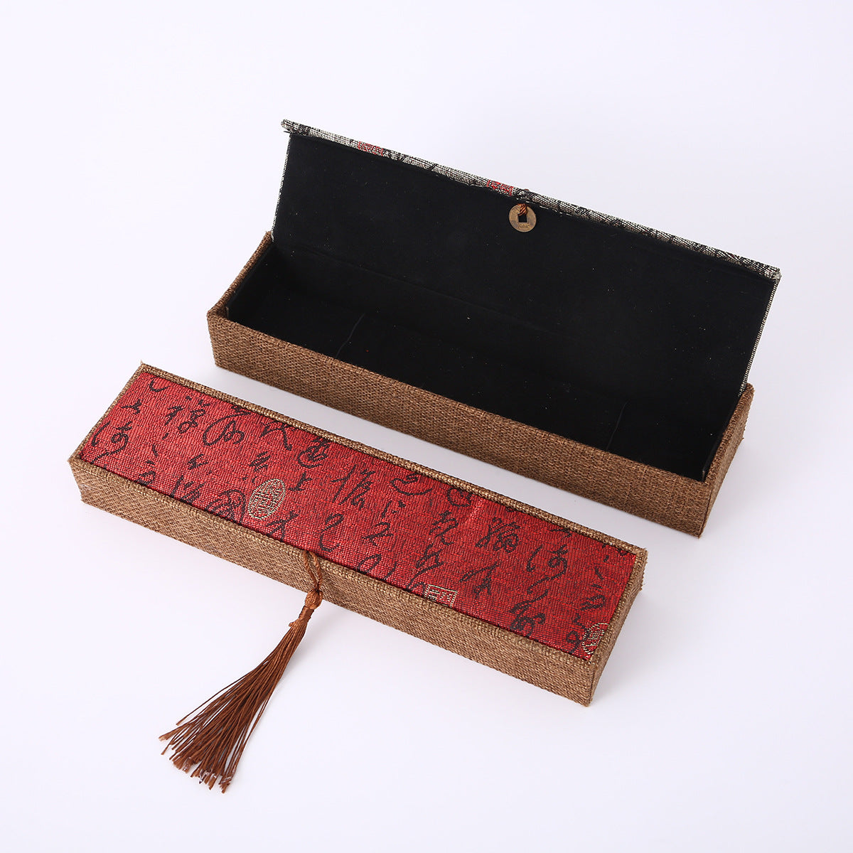 Chinese Calligraphy Brocade Jewelry Gift Box with Tassel