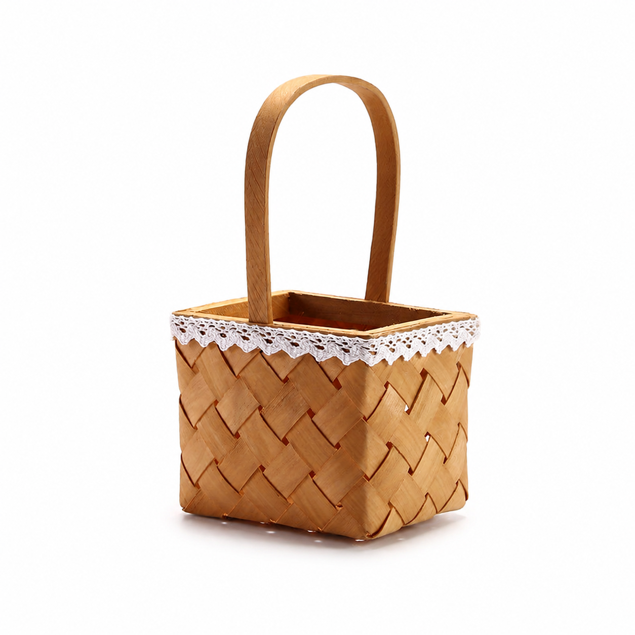 Handwoven Wooden Basket with Handle – Rustic Decorative Gift Basket for Flowers, Easter & Home Decor