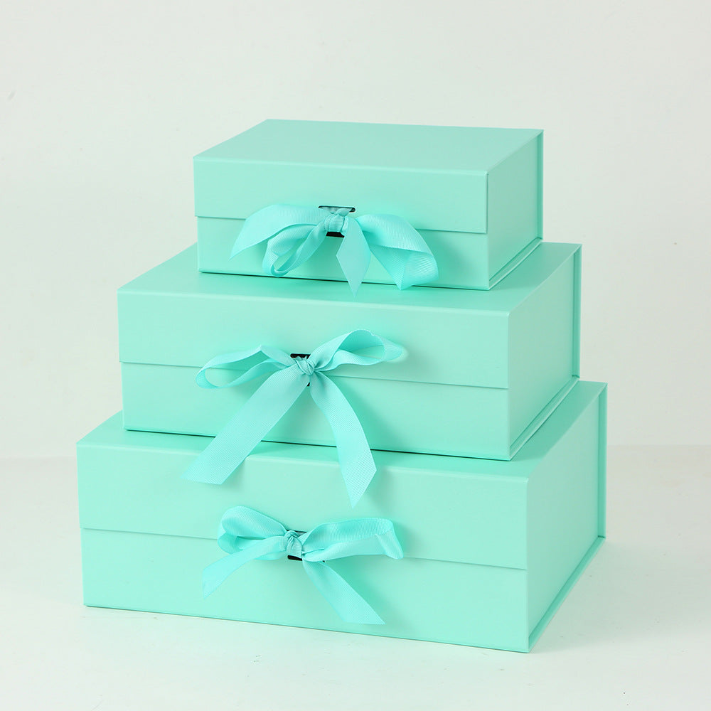 One-Piece Foldable Magnetic Gift Box with Ribbon Bow