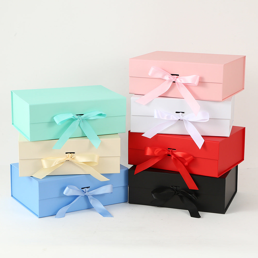 One-Piece Foldable Magnetic Gift Box with Ribbon Bow