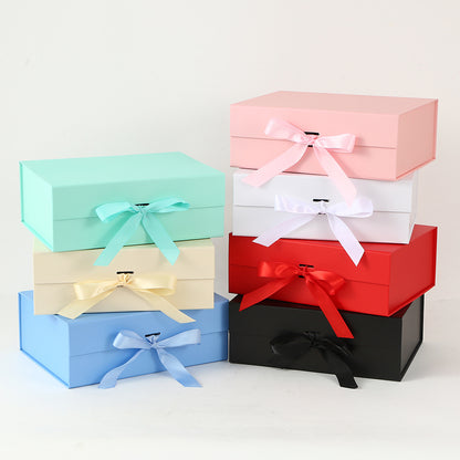 One-Piece Foldable Magnetic Gift Box with Ribbon Bow