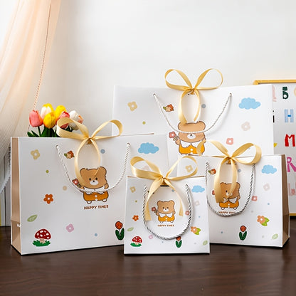 Cartoon Bear Print Gift Bag with Ribbon Bow