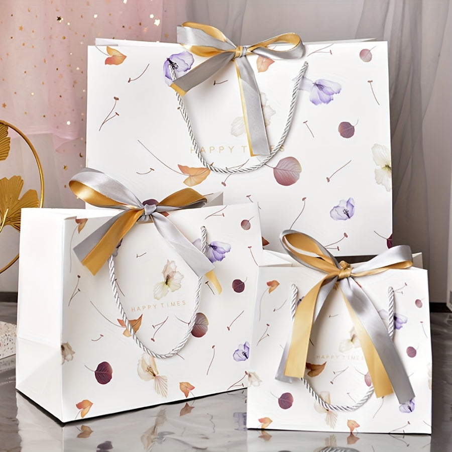 Watercolor Floral Leaf Print Gift Bag with Bow