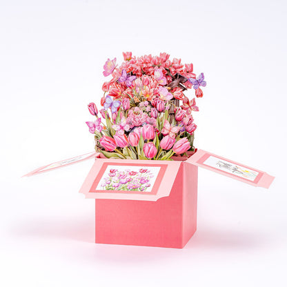 3D Pink Tulip Garden Pop-Up Thank You Card with Envelope