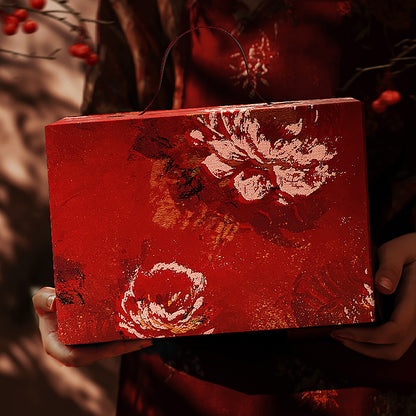 Opulent Red Floral Gift Box with Handle