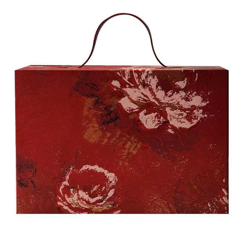 Opulent Red Floral Gift Box with Handle