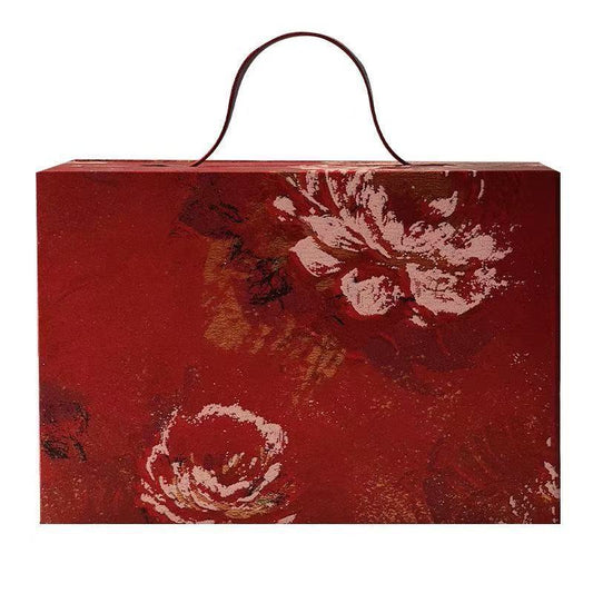 Opulent Red Floral Gift Box with Handle