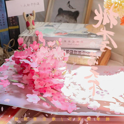 3D Peach Blossom Pop-Up Greeting Card with Note Card