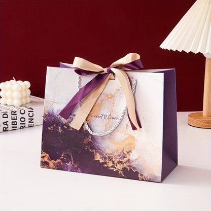 Gilded Purple Print Gift Bag with Two-Tone Bow