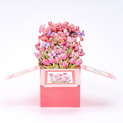 3D Pink Tulip Garden Pop-Up Thank You Card with Envelope