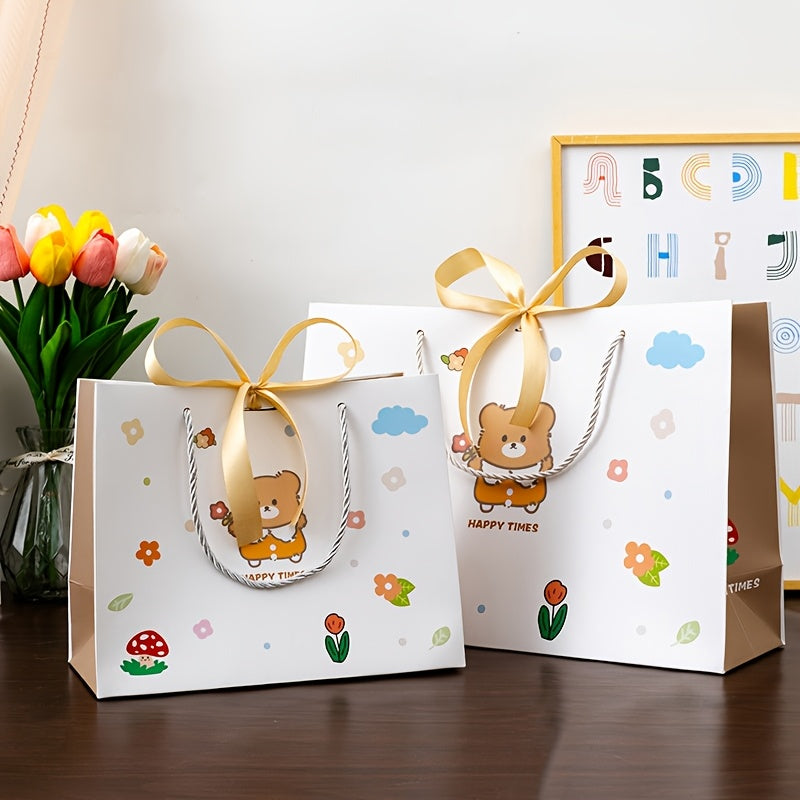 Cartoon Bear Print Gift Bag with Ribbon Bow