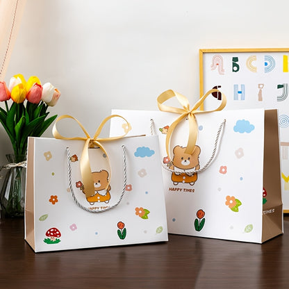 Cartoon Bear Print Gift Bag with Ribbon Bow