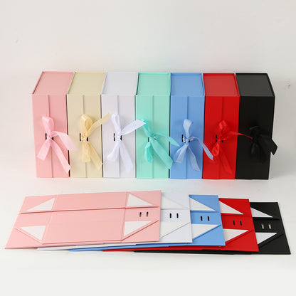 One-Piece Foldable Magnetic Gift Box with Ribbon Bow