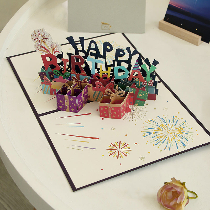 3D Fireworks Happy Birthday Pop-Up Greeting Card