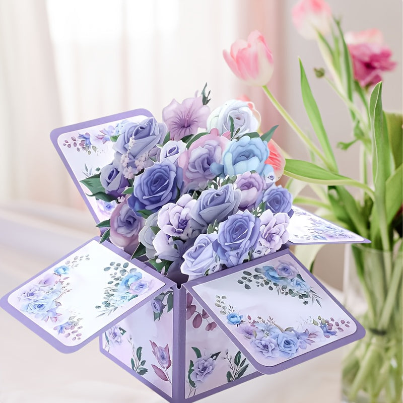 3D Lavender Rose Bouquet Pop-Up Card with Envelope