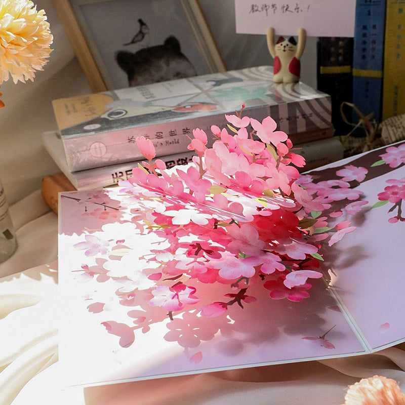 3D Peach Blossom Pop-Up Greeting Card with Note Card