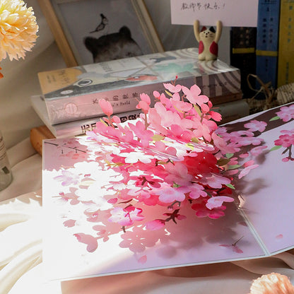 3D Peach Blossom Pop-Up Greeting Card with Note Card