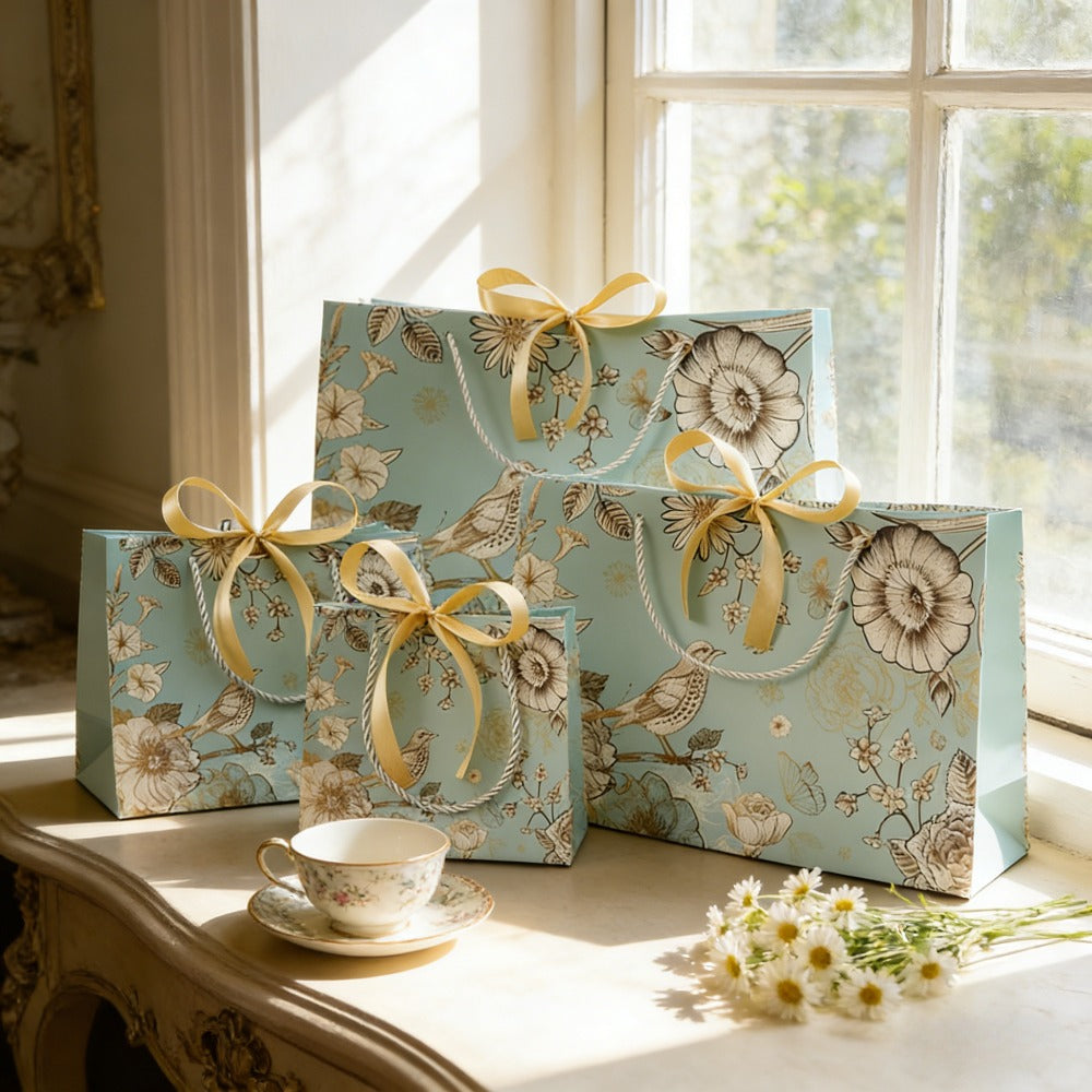Exquisite vintage floral & bird gift bag with bow