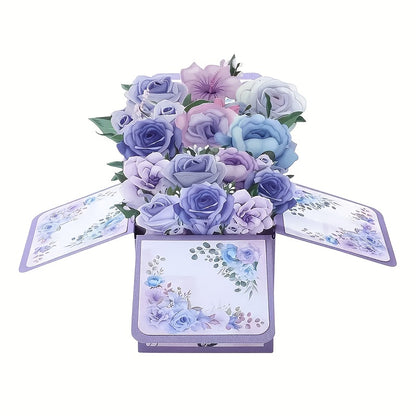 3D Lavender Rose Bouquet Pop-Up Card with Envelope