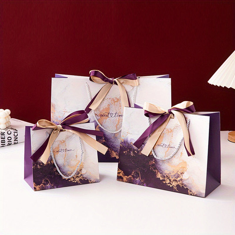 Gilded Purple Print Gift Bag with Two-Tone Bow