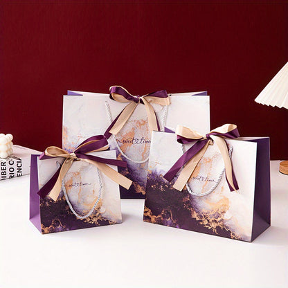 Gilded Purple Print Gift Bag with Two-Tone Bow