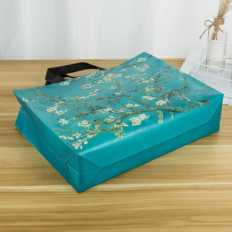 10/20/50-Pack Extra Large Aqua Blossom Reusable Non-Woven Gift Bags