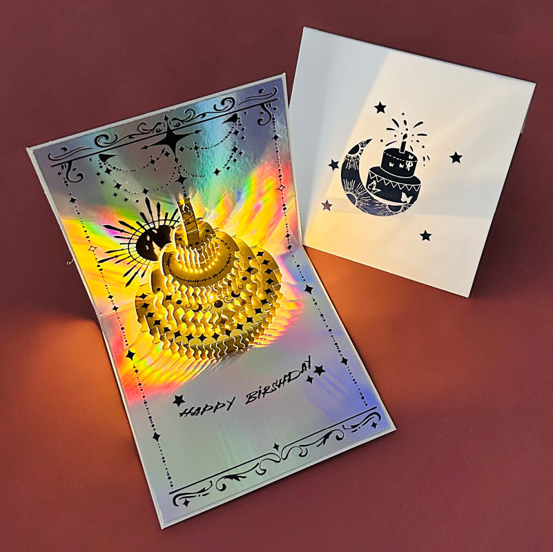 Light-Up Holographic 3D Pop-Up Birthday Cake Card with Envelope