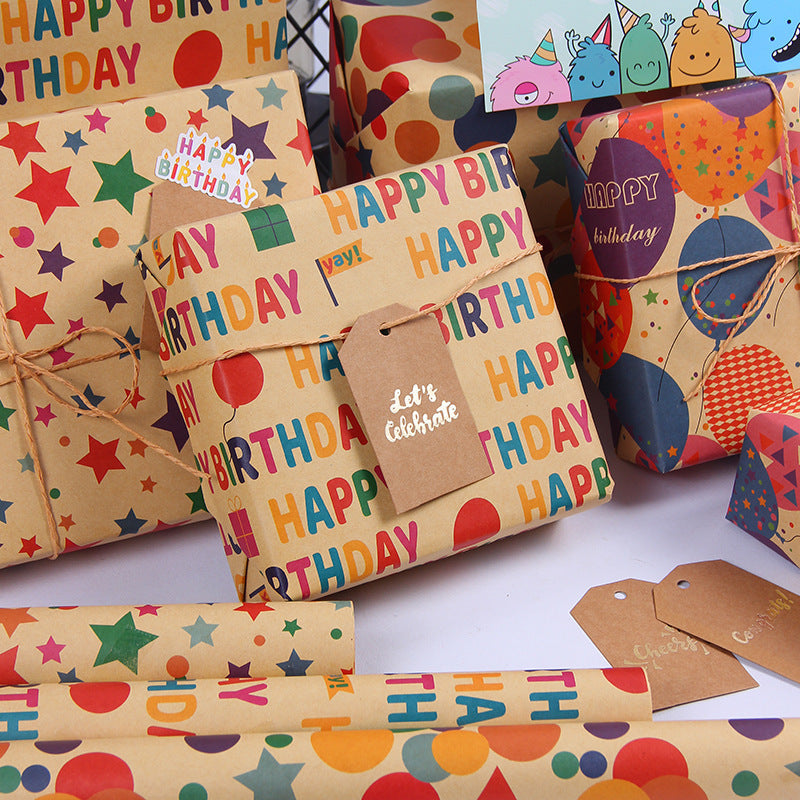 Birthday Kraft Wrapping Paper Set