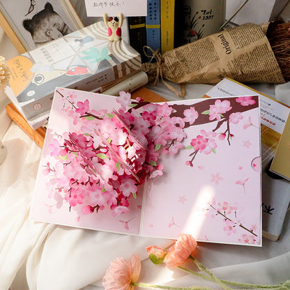 3D Peach Blossom Pop-Up Greeting Card with Note Card