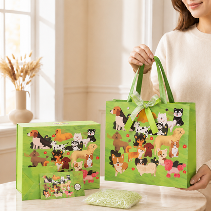 Green Dog Print Magnetic Gift Box Set with Gift Bag