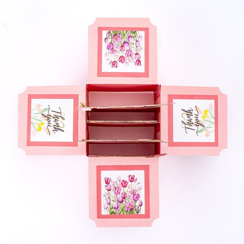 3D Pink Tulip Garden Pop-Up Thank You Card with Envelope