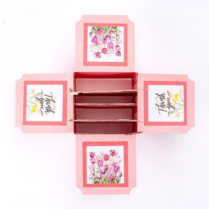 3D Pink Tulip Garden Pop-Up Thank You Card with Envelope