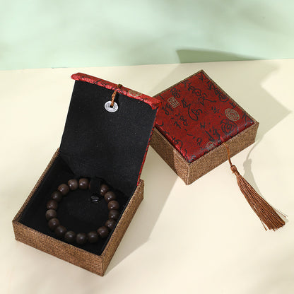 Chinese Calligraphy Brocade Jewelry Gift Box with Tassel