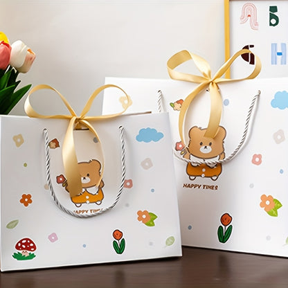 Cartoon Bear Print Gift Bag with Ribbon Bow