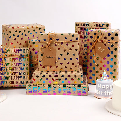 Rainbow Foil Kraft Wrapping Paper Roll | Gift Wrap for Birthday, Valentine's Day & DIY Crafts