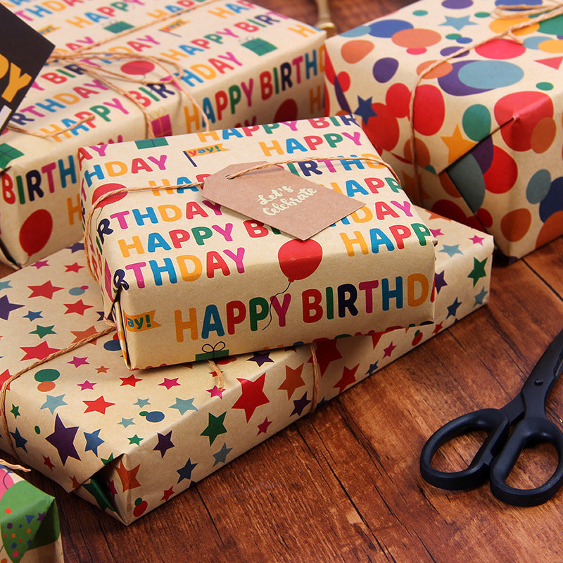 Birthday Kraft Wrapping Paper Set