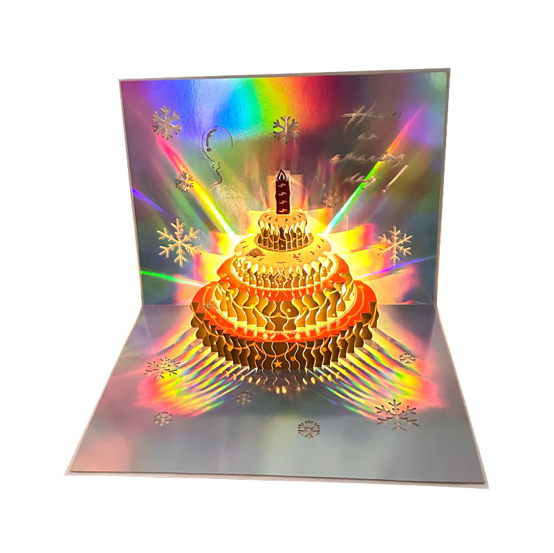 Music & Light-Up Holographic 3D Pop-Up Christmas Cake Card with Envelope