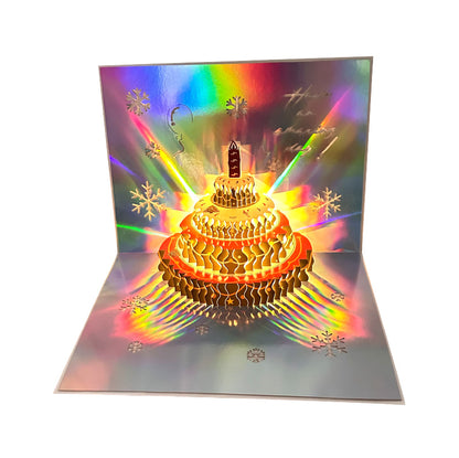 Music & Light-Up Holographic 3D Pop-Up Christmas Cake Card with Envelope