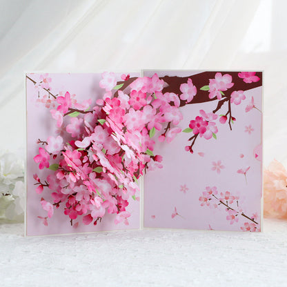 3D Peach Blossom Pop-Up Greeting Card with Note Card