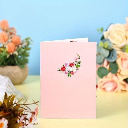 3D Rose Bouquet Pop-Up Greeting Card with Blank Note Card