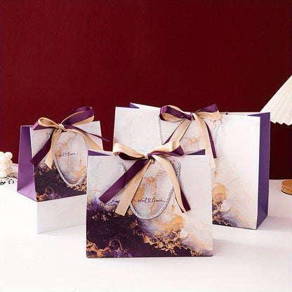 Gilded Purple Print Gift Bag with Two-Tone Bow