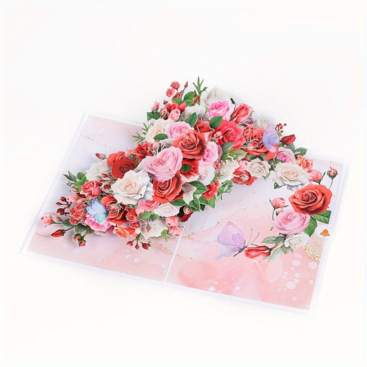 3D Rose Bouquet Pop-Up Greeting Card with Blank Note Card