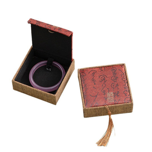 Chinese Calligraphy Brocade Jewelry Gift Box with Tassel