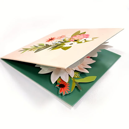 3D White Flower Pop-Up Birthday Card with Envelope & Gift Card Holder